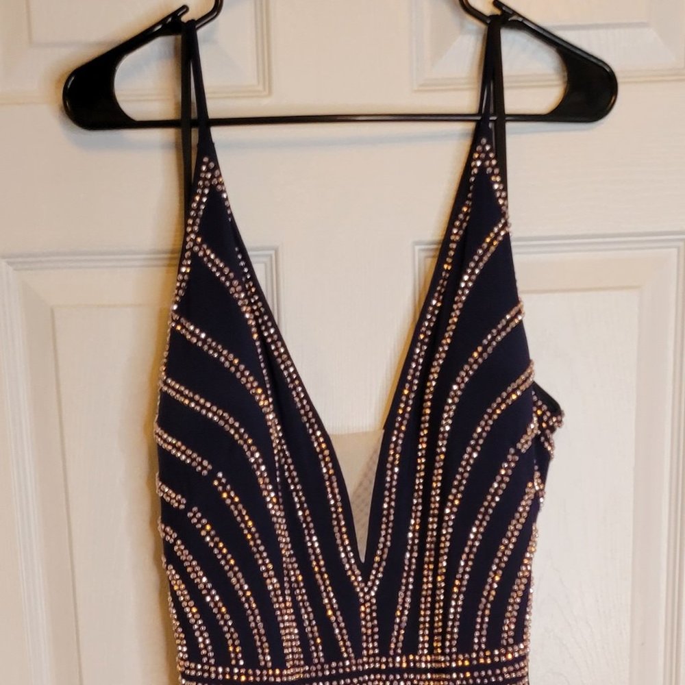 Xscape Women's Embellished Flounce Hem Evening Dress, Navy, Size 22W